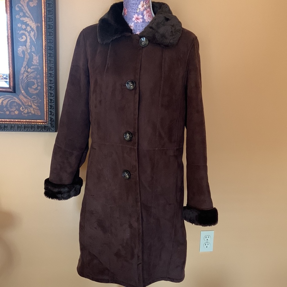 Jones New York Vegan Suede Shearling Coat